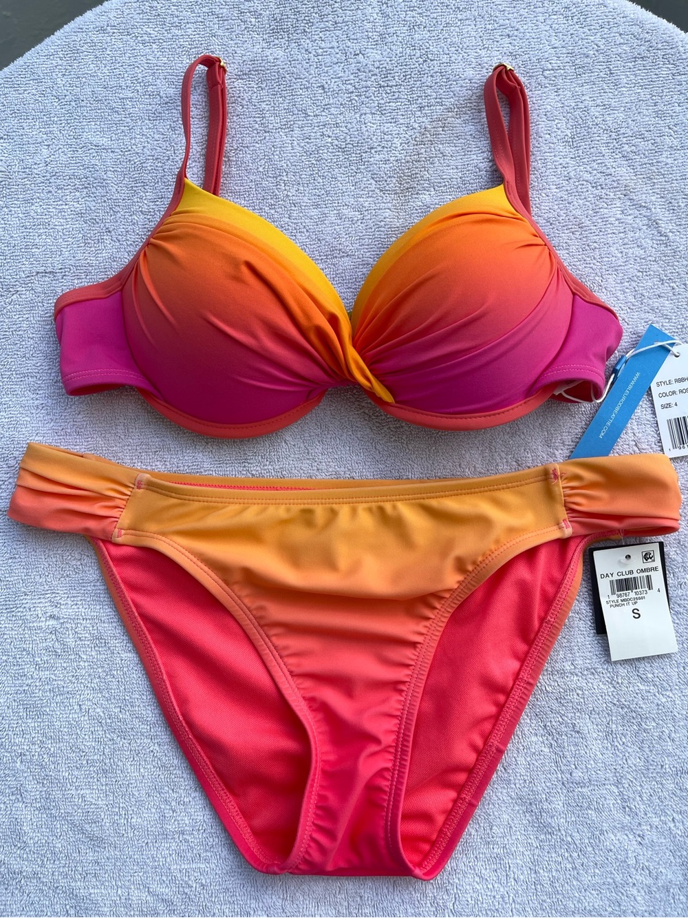 Bleu Rod Beattie Bar III Bikini Swim Suit Orange Pink Color Block Size 4 Small